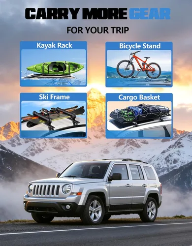 Vista 5 de FengYu Barras Transversales para Techo de 220 lb Compatibles con Jeep Patriot 2007-2017 con Riel Lateral Elevado, Barras Transversales de Rieles