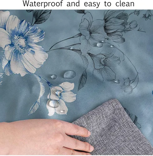 Vista 6 de SongYi Mantel cuadrado de poliéster con borde elástico de flores azules y blancas, cubierta de mesa para decoración del hogar, impermeable