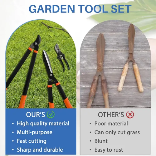 Vista 6 de ECOOPTS Juego de herramientas de jardín de 3 piezas con podadora, tijeras de setos y podadora de derivación, kit de cuidado de árboles y arbustos