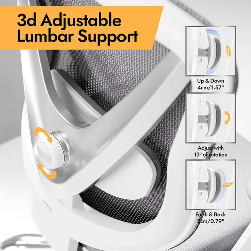 Vista 4 de HOLLUDLE Silla de oficina ergonómica de malla, soporte lumbar ajustable 3D y reposabrazos 3D, respaldo en forma de V, silla de escritorio ajustable