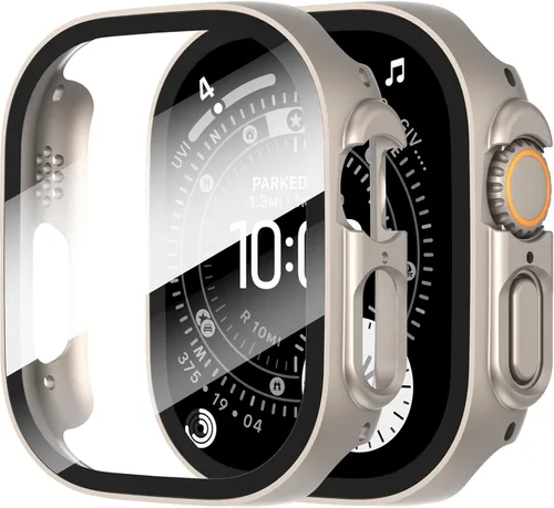Vista 43 de Diruite Juego de 2 fundas para Apple Watch Series 3/2/1 de 38mm, protector de pantalla de vidrio templado ultradelgado de todo alrededor para iWatch