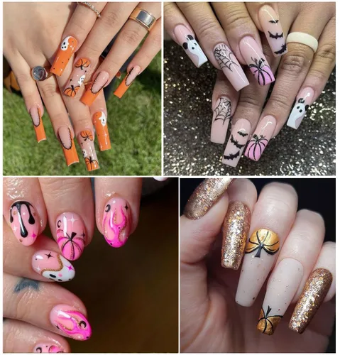 Vista 6 de 8 hojas de calcomanías de arte de uñas de Halloween, lindas calcomanías de calabaza fantasma, 3D, autoadhesivas, telaraña, murciélago, fantasmas