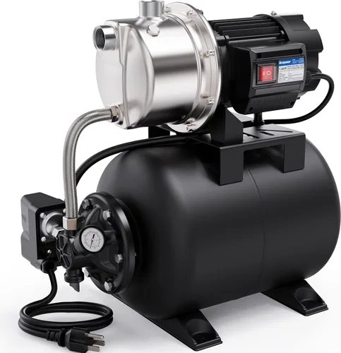 Acquaer Bomba de pozo poco profundo de 1.6 HP con tanque de presión, de acero inoxidable, de 1320 GPH 115V para riego, bomba de chorro de impulso