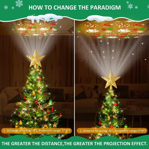 Vista 6 de Adorno para la punta del árbol de Navidad, adorno LED para la punta del árbol con control remoto, 8 modos de iluminación, decoraciones para árbol