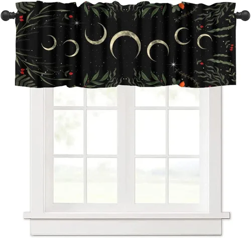 Vista 14 de Cenefa Floral Boho, Cenefa de Flores Mandala Bohemia con Hojas Tropicales, Cenefa de Bolsillo para Barra, Cenefa Oscura para Ventana para Sala
