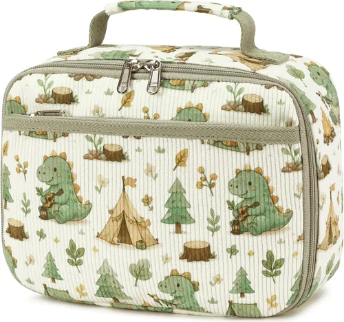 Vista 20 de LOIDOU Lonchera para niños y niñas, bolsa térmica con aislamiento térmico y reutilizable, para viajes escolares (dinosaurio)
