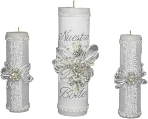 A&C Quinceañeras and More Unity Candles - Juego de 3 velas de boda Nuestra Boda para ceremonia de boda, velas de unión (blanco plateado)