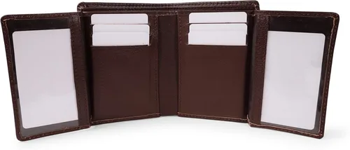 Vista 5 de Cartera de piel de vacuno con bloqueo RFID con capa interior de piel de vaca de primera calidad con doble apertura y soporte para ventana