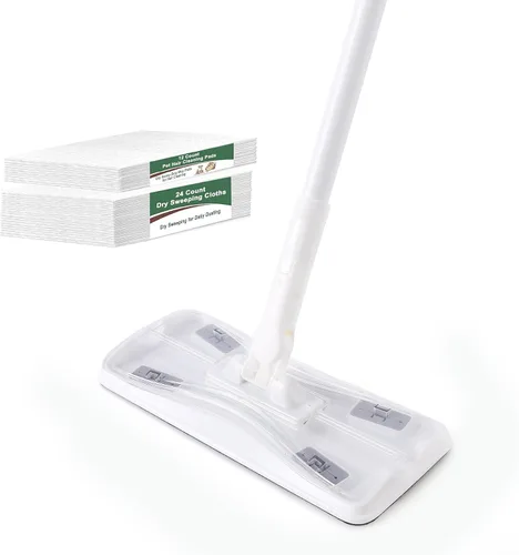 Eyliden Kit de trapeador, barrido y trapeador con mango largo extendido de 58 pulgadas, 36 paños secos desechables, trapeadores multisuperficie para
