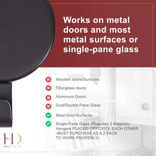 Vista 3 de Haute Decor Attract - Gancho magnético para coronas (negro mate, juego de 2 imanes) - para 2 puertas/superficies de metal o 1 puerta/ventana