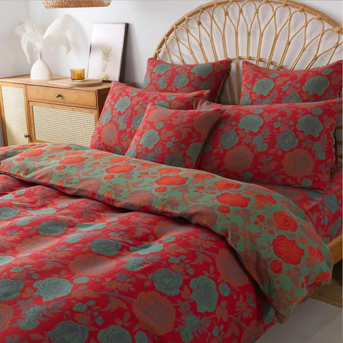 Vista 45 de FADFAY Juego de funda de edredón floral, tamaño completo, 100 % algodón, diseño de rosas y flores, funda de edredón azul, ropa de cama vintage