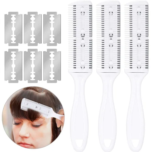 Vista 9 de Maitys Peine Navaja de Corte de Cabello de 3 Piezas Peine de Corte de Cabello con 12 Cuchillas de Repuesto Moldeador de Doble Filo para Salón