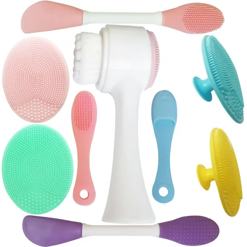 Exfoliador Facial 9 en 1, Cepillos de Limpieza Facial, Cepillo Limpiador de Silicona Súper Suave y Cepillo Masajeador de Limpieza Facial, Juego de