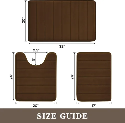 Vista 3 de BYSURE Juego de 3 tapetes de baño de espuma viscoelástica color beige, antideslizantes, extra suaves, absorbentes, lavables a máquina y secos