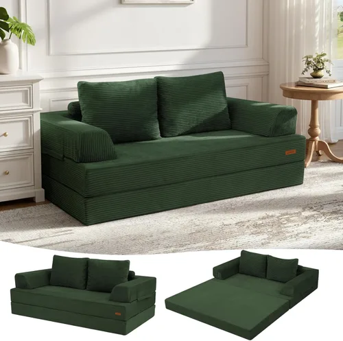 Vista 12 de COMAX Sofá cama futón, sofá cama plegable 4 en 1 con reposabrazos en forma de L, silla plegable convertible, colchón plegable para sala de estar