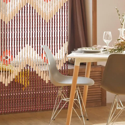 Vista 7 de ANMINY Cortina de madera natural con cuentas de bambú para colgar, divisor decorativo hecho a mano para puerta, panel de pared, persianas