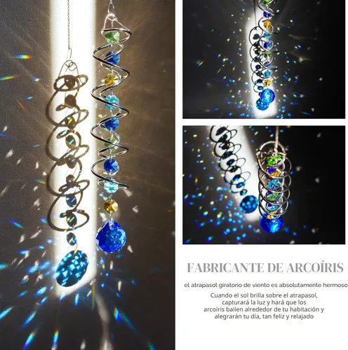 Vista 2 de H&D HYALINE & DORA Cola de Esfera de Mirar Espiral de 20.5 Pulgadas, Girasol Decorativo Giratoria, Fabricante de Arcoíris de Doble Espiral con Bola