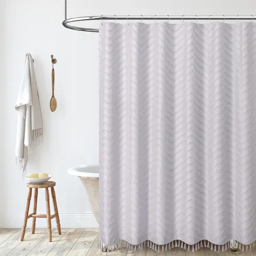 Vista 215 de Dynamene - Cortina de ducha de tela bohemia con rayas con chebrón en relieve, juego de cortina angosta para baño, media cortina impermeable