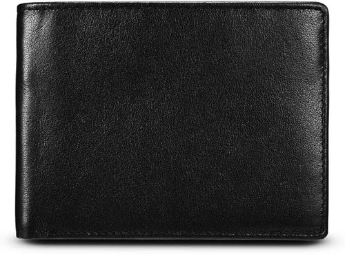 MUITON Cartera de cuero plegable con protección RFID para hombre con ventana de identificación en caja de regalo
