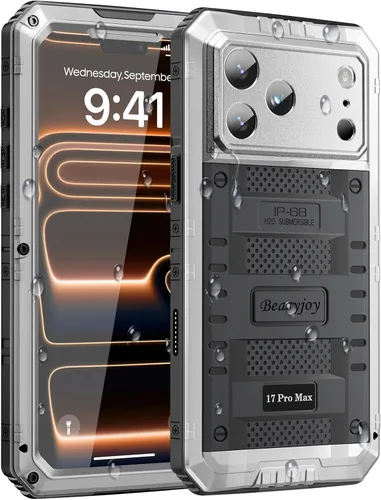 Vista 39 de Beasyjoy Funda impermeable para iPhone 13, funda de metal con protector de pantalla integrado, resistente protección de cuerpo completo, grado