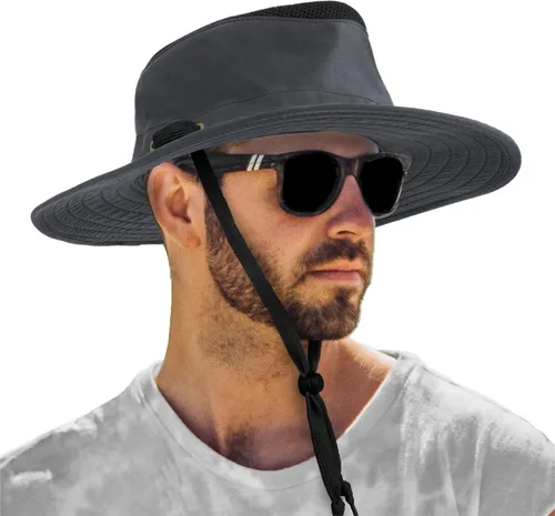 Vista 9 de SUN CUBE Sombrero de ala ancha para hombres y mujeres, protección solar UV, sombrero de safari para senderismo