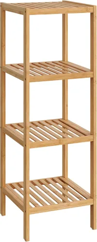 Vista 9 de SONGMICS Estantería de almacenamiento de bambú, estantería de 4 niveles, multifuncional, en la entrada, baño, sala de estar, balcón, cocina, 13 x 13