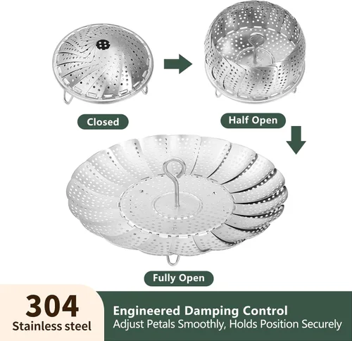 Vista 5 de Cesta de vapor para cocinar de acero inoxidable 304 completamente engrosada, inserto de vapor plegable para ollas, se adapta a Instant Pot/sartenes