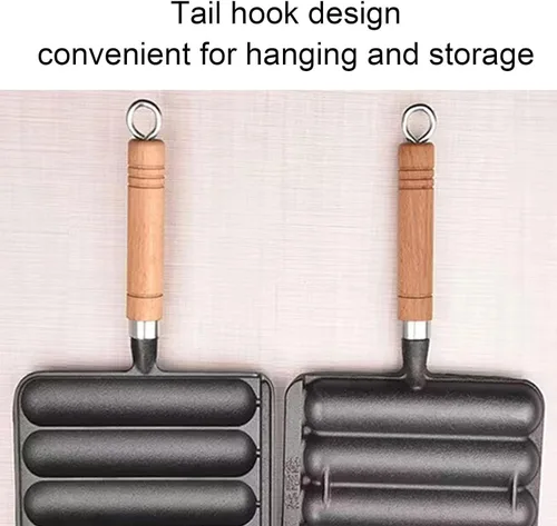 Vista 3 de Sartén de la parrilla de la salchicha del arrabio, bandeja de la hornada del palillo con la manija de madera anti escaldar, sartén