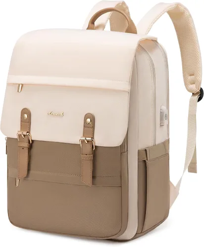 LOVEVOOK Mochila de trabajo para computadora portátil para mujer, profesora Beige y café