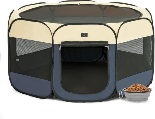 Vista 18 de Corralito para perros pequeños y cachorros, 29.92 pulgadas, portátil, para interiores y exteriores, con cuenco, suelo impermeable, plegable