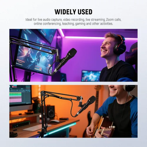 Vista 6 de NEEWER Soporte de brazo para micrófono, soporte de escritorio con brazo de tijera de suspensión con clip y adaptador de 3/8 a 5/8 pulgadas