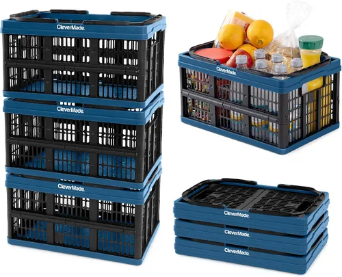 Vista 16 de CleverMade - Cesta de compras plegable, carbón, cestas de compras de comestibles reutilizables de plástico