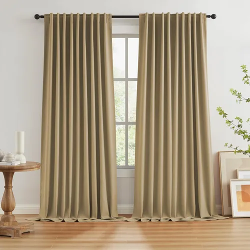 Vista 24 de KEQIAOSUOCAI - Cortinas opacas naturales de 108 pulgadas de largo, cortinas modernas con pestaña trasera, paneles plisados para sistema de cortina