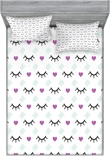 Vista 81 de Ambesonne - Juego de sábanas bajeras y fundas de almohada, diseño primaveral de acuarelas con jardín de hierbas y flores, juego de 4 piezas