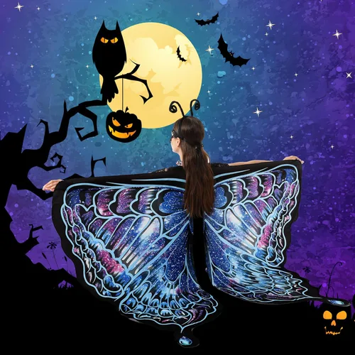 Vista 5 de Tibeha Disfraz de alas de mariposa para niñas, capa de Halloween con máscara, diadema de antena, clips para la cabeza