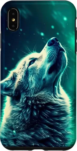 Vista 11 de Howling Wolf in Night Green Northern Lights Wolves Dog Lover Case for iPhone 16