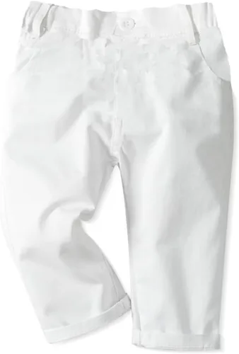 Vista 4 de IDOPIP Traje de 1 Navidad para niños pequeños, camisa de caballero a rayas con corbatín + pantalones largos con tirantes