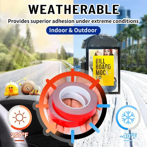 Vista 5 de PHIXBEAR Paquete de 3 Súper Fuerte Adhesión - Cinta de Doble Cara de Servicio Pesado, Cinta de Montaje Multipropósito Impermeable