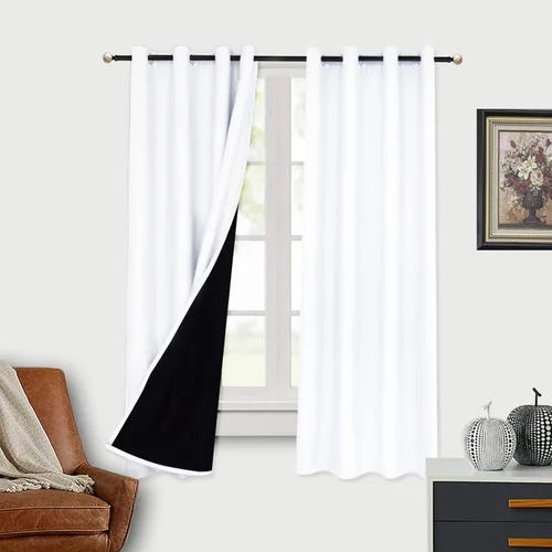 Vista 10 de Cortinas opacas para dormitorio con línea negra, 100 % opacas, con aislamiento térmico, cortinas largas para sala de estar, tratamiento de ventanas