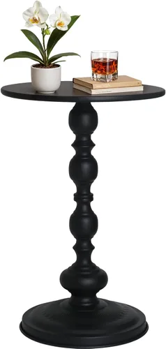 Mesa auxiliar redonda pequeña de metal, mesa de noche vintage para espacios pequeños, mesas de pedestal modernas para sala de estar, dormitorio,