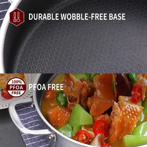 Vista 5 de LOLYKITCH Sartén híbrida de acero inoxidable de tres capas de 6 cuartos de galón con tapa, sartén grande de inducción, cocina jumbo, apta