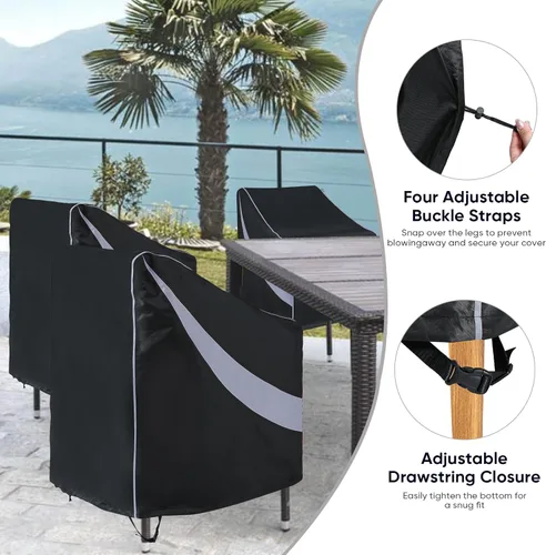 Vista 5 de Funda impermeable resistente para silla de patio, muebles de exterior, funda de asiento profundo, paquete de 2 unidades que se adapta hasta 32.5