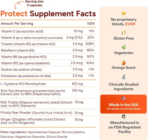 Vista 3 de Cheers Protect Suplemento diario de hígado para bebedores con L-cisteína + DHM Aumenta los niveles de glutatión 30 dosis Cisteína