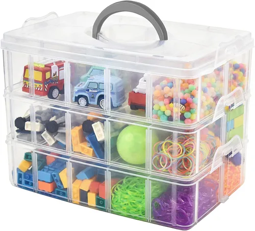 Organizadores y almacenamiento de cuentas, caja transparente apilable con tapas para organizar, contenedores de plástico versátiles para