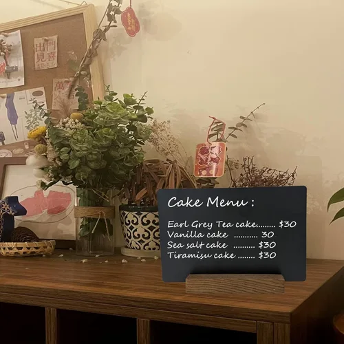 Vista 6 de NEWNEWSHOW Letreros de pizarra de doble cara de 8.7 x 12 pulgadas, pizarra de mensaje borrable con base de madera para tiendas, bodas, cocinas