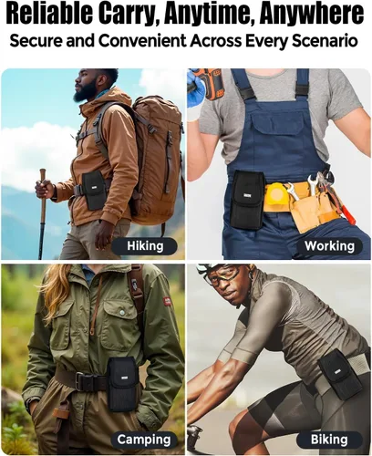 Vista 4 de PiTau Funda de cinturón para iPhone 16 16e 16Pro 15 Pro 14 13 12 11 Xs X XR, Samsung Galaxy S25 S24 S23 S22 S21, funda de nailon para teléfono