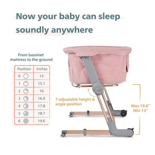 Vista 7 de Cuna Unilove Hugme Plus, cama de noche y cuna lateral, incluye bolsa de viaje y colchón, para bebé, Rosado ciruela