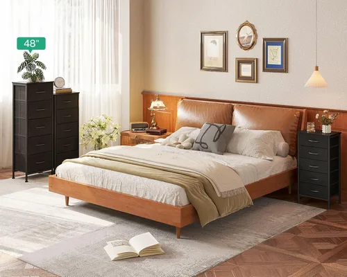 Vista 8 de AODK Cómoda para dormitorio con 5 cajones de almacenamiento, cómoda alta de 48" con cajones de tela con marco de acero resistente, negro