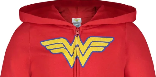 Vista 6 de Warner Bros. Wonder Woman - Sudadera con capucha ligera con cremallera completa y volantes de tul, Rojo