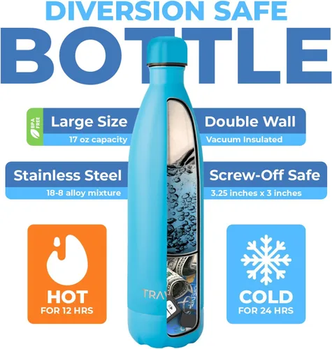 Vista 3 de Travah Botella de Agua de Desvío de Acero Inoxidable con Almacenamiento Oculto para Objetos de Valor - Aislada, a Prueba de Fugas y Sin BPA - 17oz